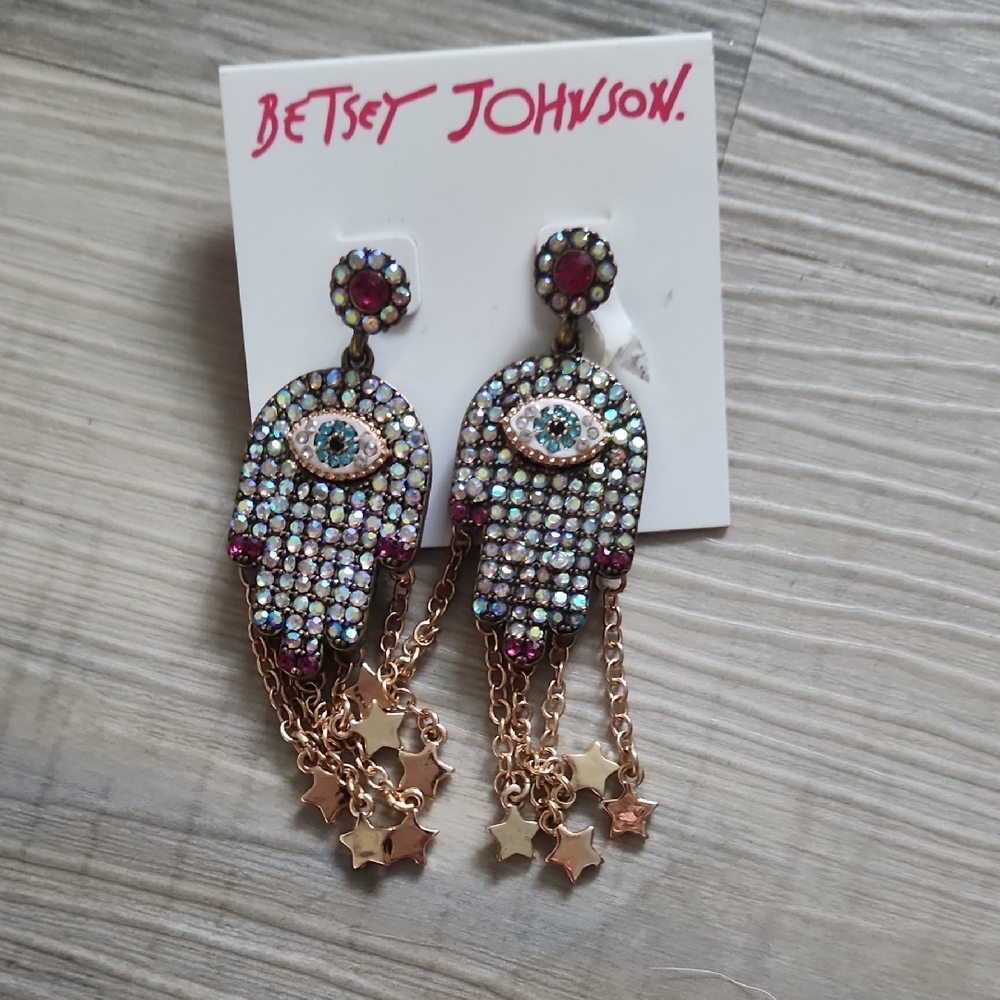 Betsey Johnson Gold Crystal Drop Earrings